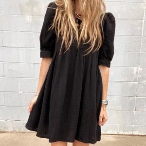NWT Roolee Puff Sleeve Babydoll Dress in Black